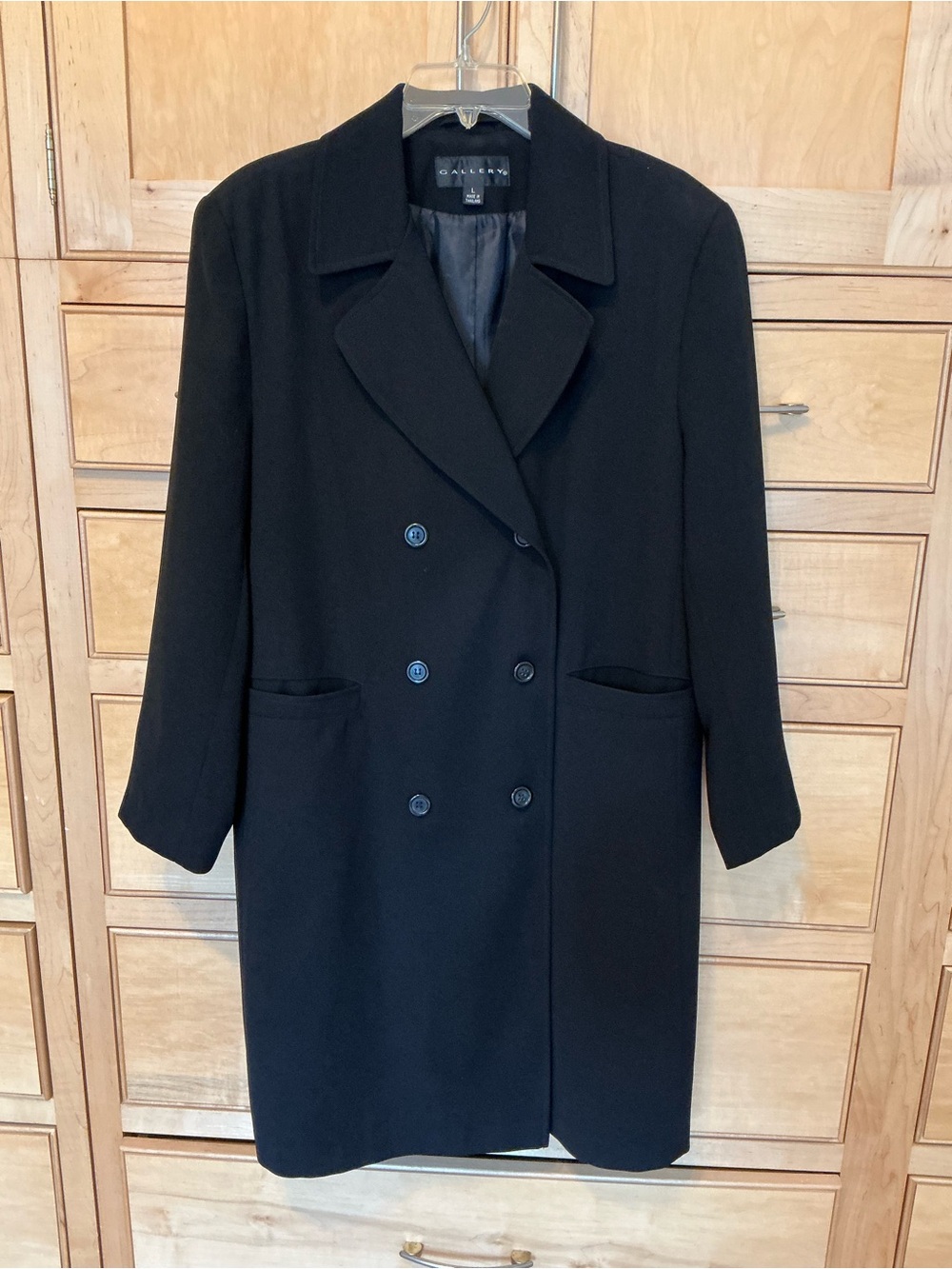 Gallery women’s Black Double-Breasted Coat L like new medium weight
